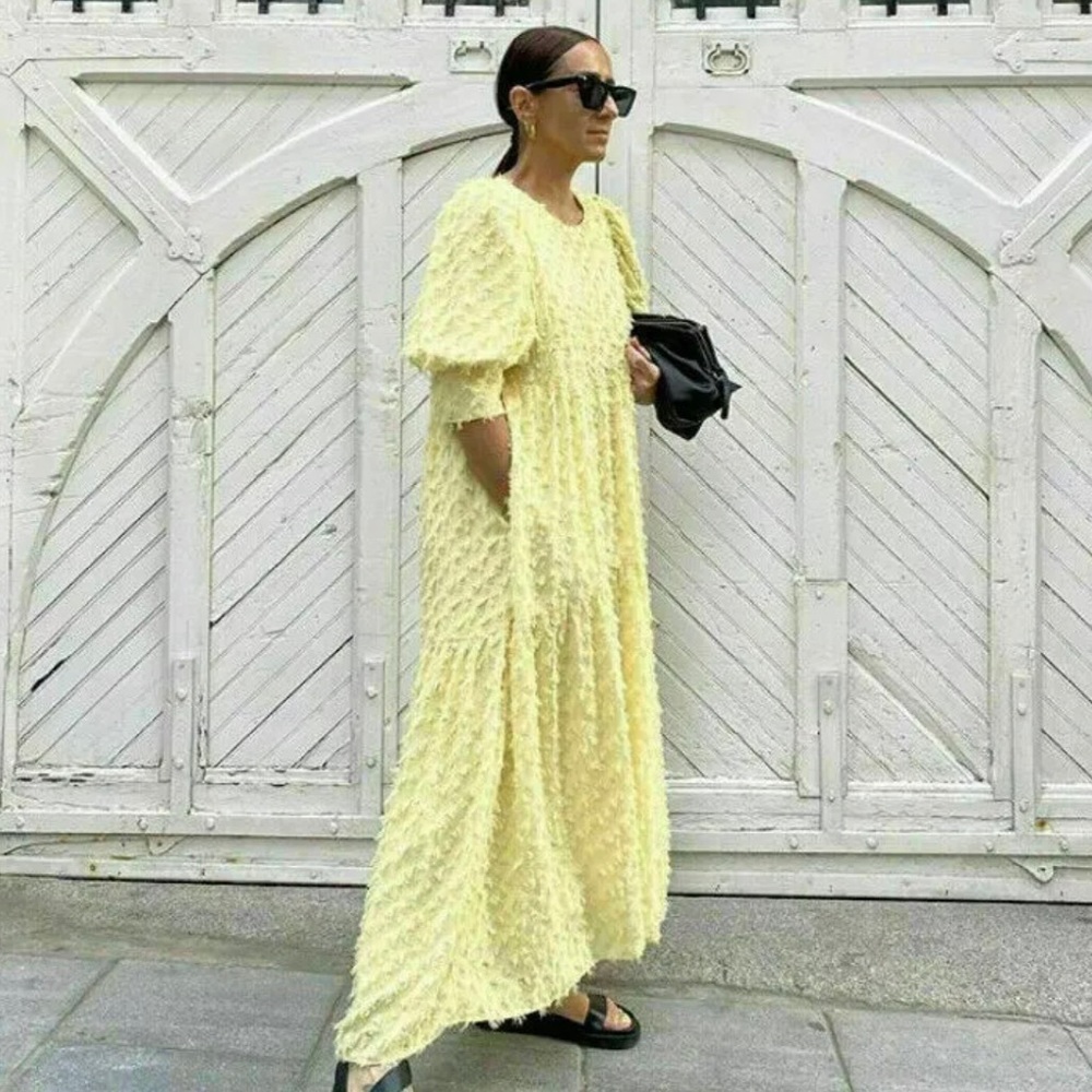 Zara voluminous puff sleeve yellow dress oversized